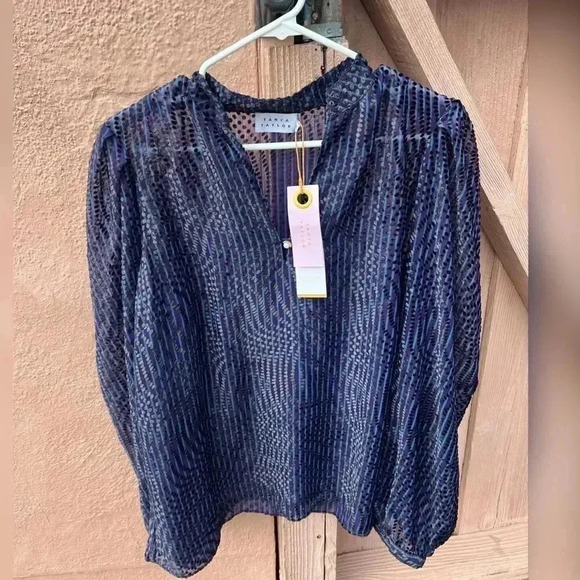 TANYA TAYLOR Rebecca Split Neck Clip Dot Blouse New With Tag - Picture 5 of 8